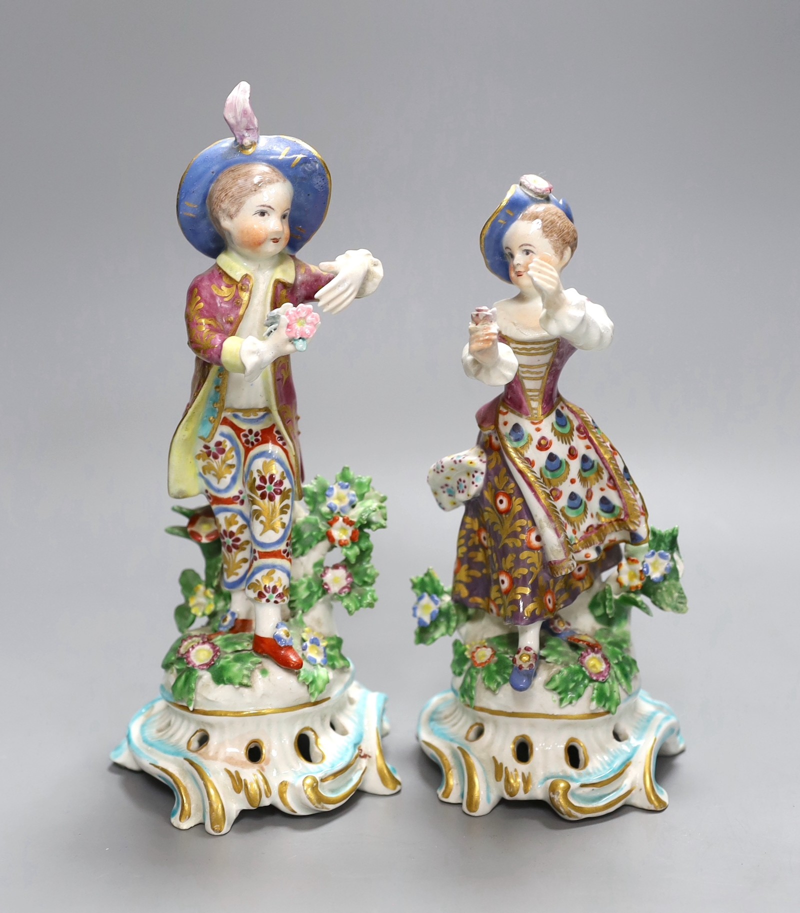 Two Bow figures of New Dancers, each standing on a rococo scroll base, c.1765-70, 21cm